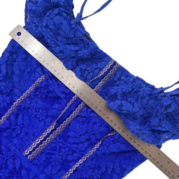 BEBE Cobalt Blue Lace CORSET Inspired Off the Shoulder DRESS - Picture 12 of 15